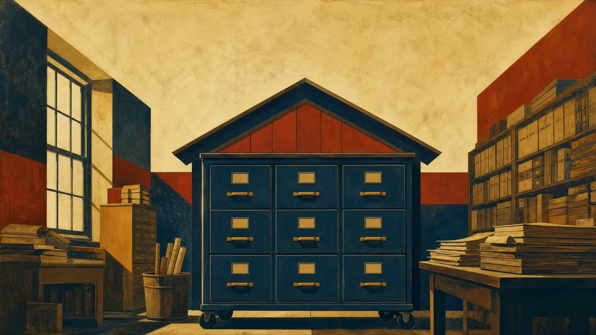 Un archivador con cajones como símbolo de la Series LLC