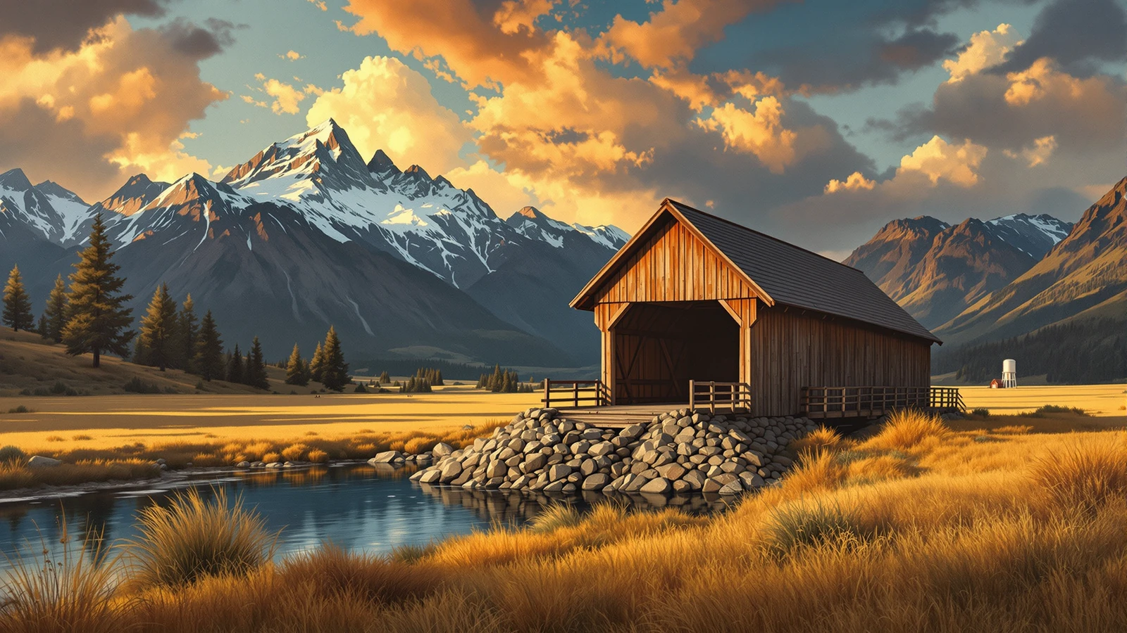 A covered wooden bridge between Swiss mountains and the American prairie, a symbol of the classification question